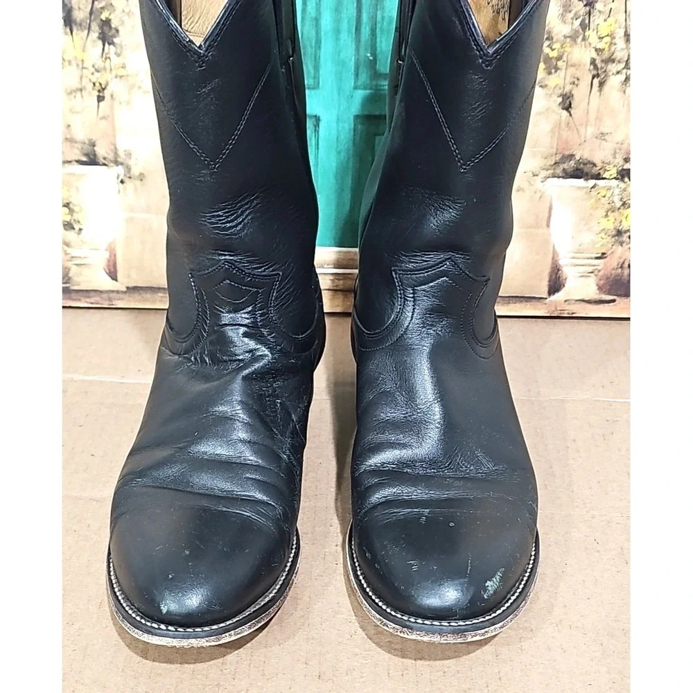 Justin Leather Boots Black Size 10.5 D Comb Last Style‎ 3133